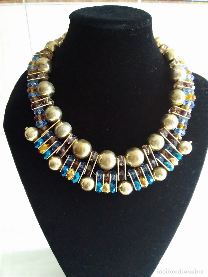 Joalharia: 44-BONITA GARGANTILLA BOLAS CROMADAS DORADAS Y CRISTAL BRILLANTE