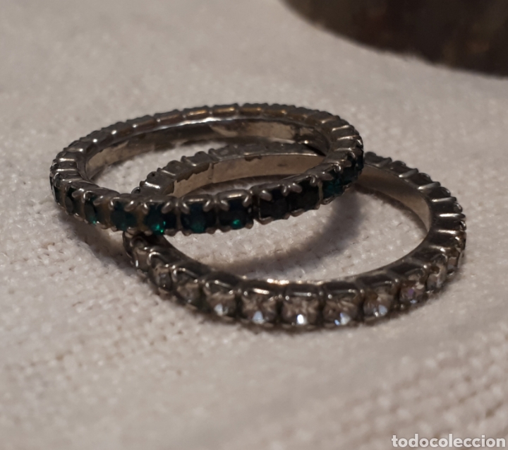 Joalharia: Lote 2 anillo vintage brillantitos verde y blanco