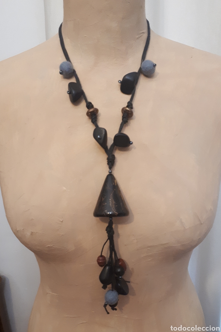 Joalharia: Collar largo vintage cuentas madera y fieltro