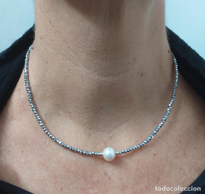 Joyeria: Collar de cristal veneciano color plata y perla. - Foto 3