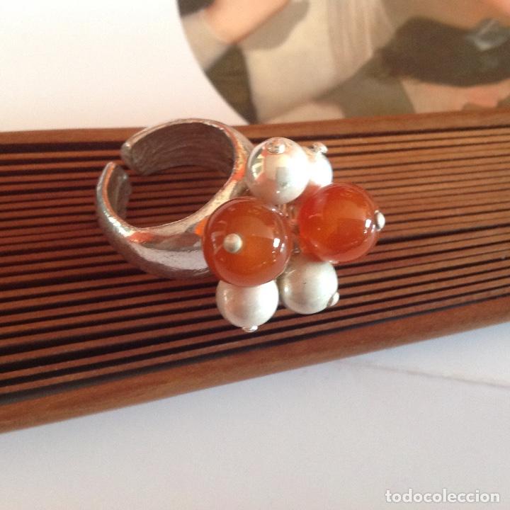 Joyeria: ANILLO CON CORNALINAS. ABIERTO. BA&Ntilde;ADO EN PLATA . - Foto 1