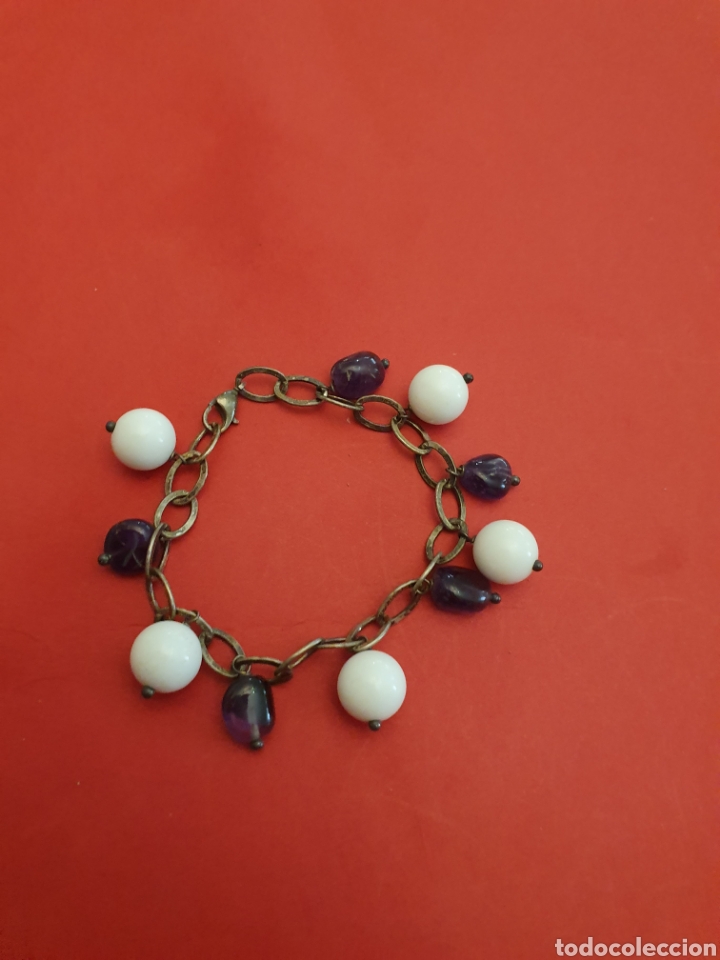Gioielleria: Pulsera Plata.18cm.Piedras naturales.Color Blanco y Morado.