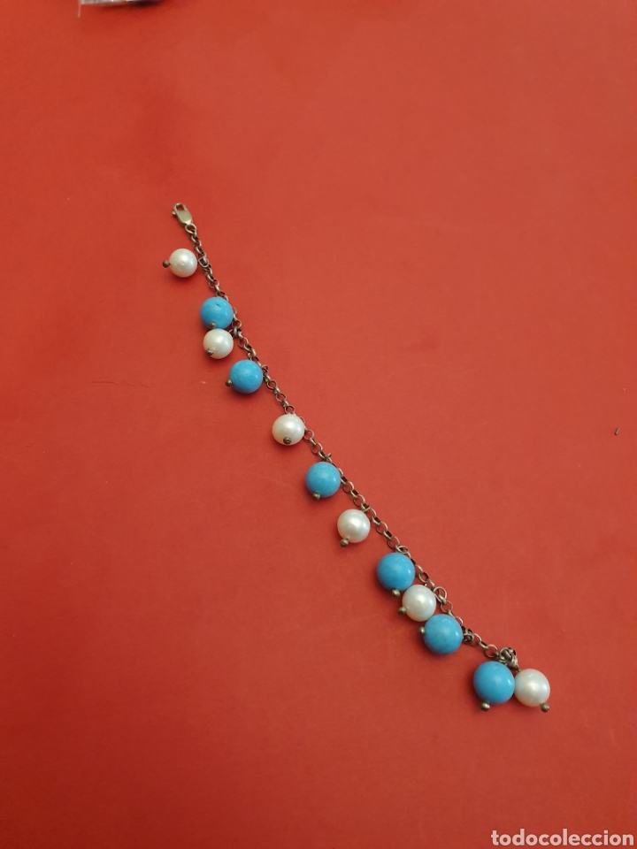 Gioielleria: Pulsera Plata.18cm Piedras Naturales.Color Turquesa y Blanca.