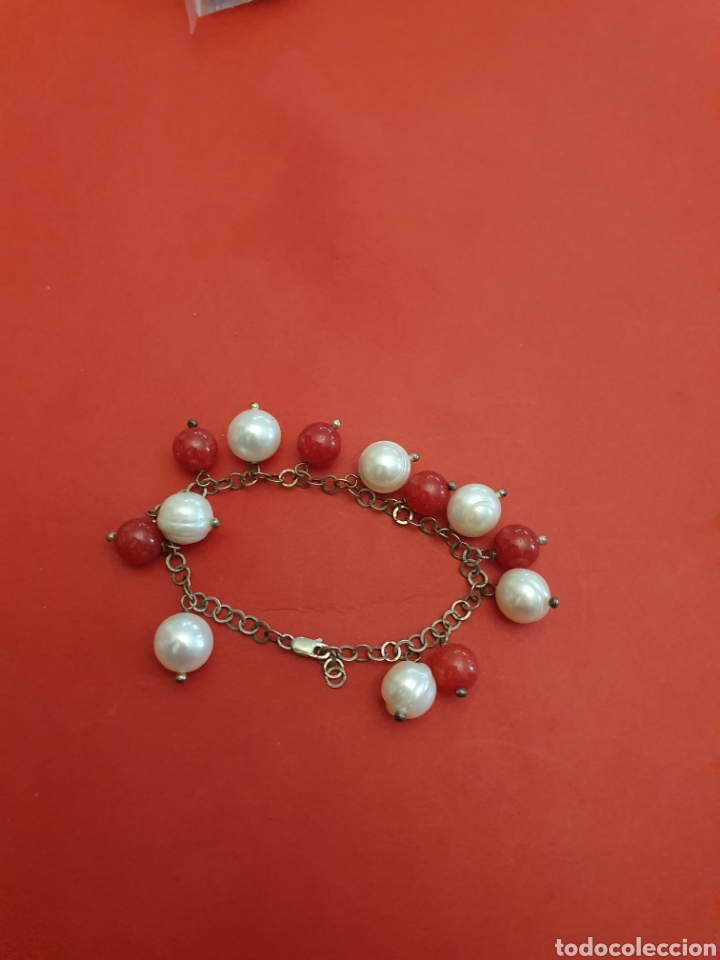 Gioielleria: Pulsera Plata.18cm Piedras Naturales.Color Rojas y Blancas.