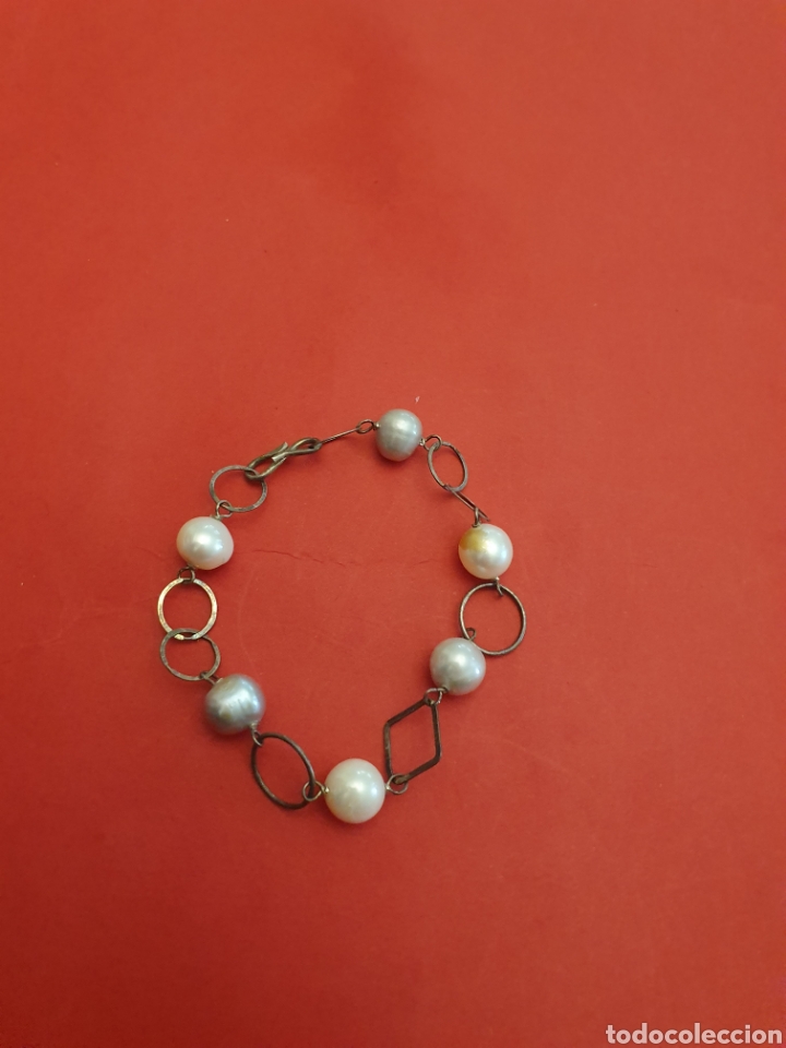 Gioielleria: Pulsera Plata.18cm.Piedras Naturales.Color Gris Perla y Blanco