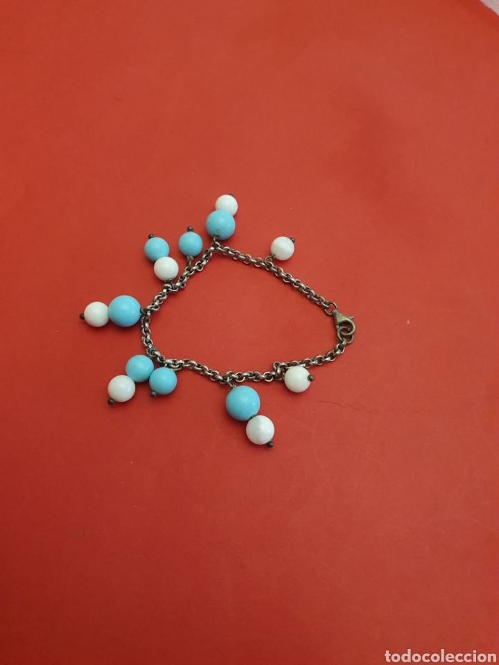 Gioielleria: Pulsera Plata.18cm.Piedras Naturales.Color Turquesa y Blanco.