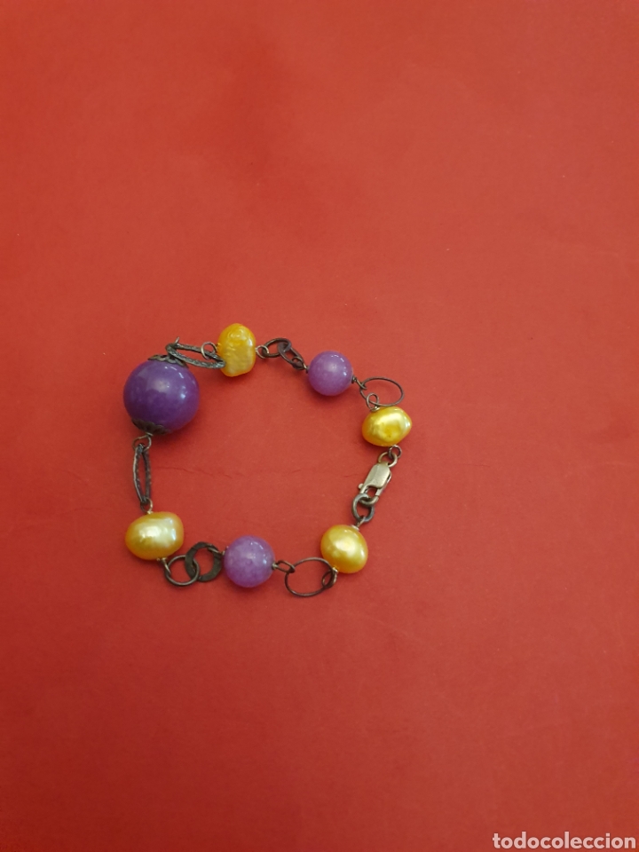Joaillerie: Pulsera Platam18cm.Piedras Naturales.Collor amarillo y Morado