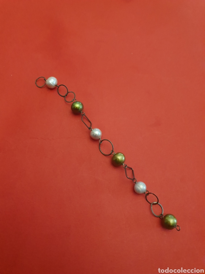 Joyeria: Pulsera Plata.18cm Piedras Naturales.Color Verde y Gris.
