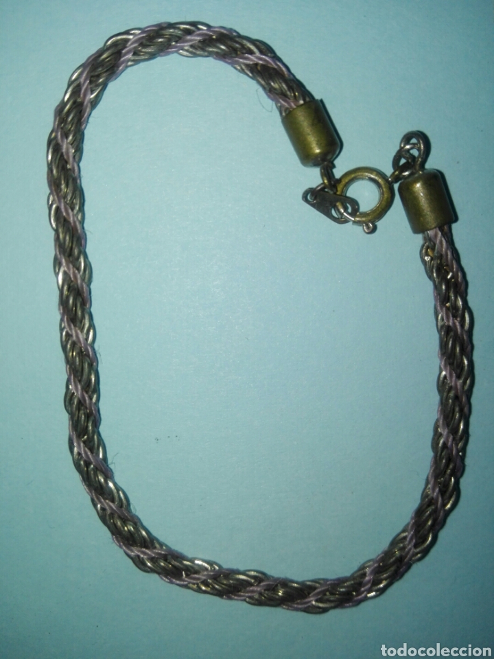 Joyeria: Pulsera plateada con hilo morado - A&ntilde;os 90 - Foto 1