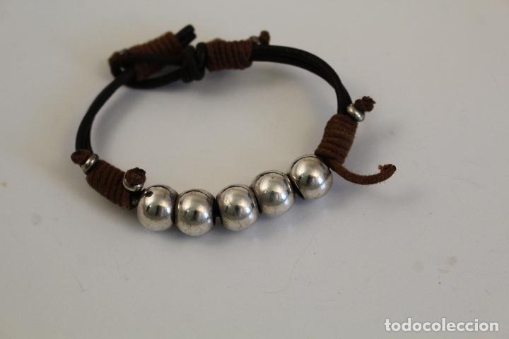 Joyeria: cord&oacute;n de piel pulsera Bolas de Acero Inoxidable - Foto 2