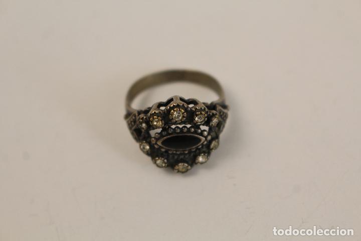 Joyeria: anillo antiguo en plata de ley con azabache y marquesitas - Foto 2