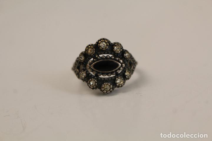 Joyeria: anillo antiguo en plata de ley con azabache y marquesitas - Foto 3