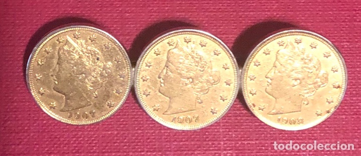 Gioielleria: Curioso broche, hecho con 3 monedas Americanas de 1907, de 5 cents.