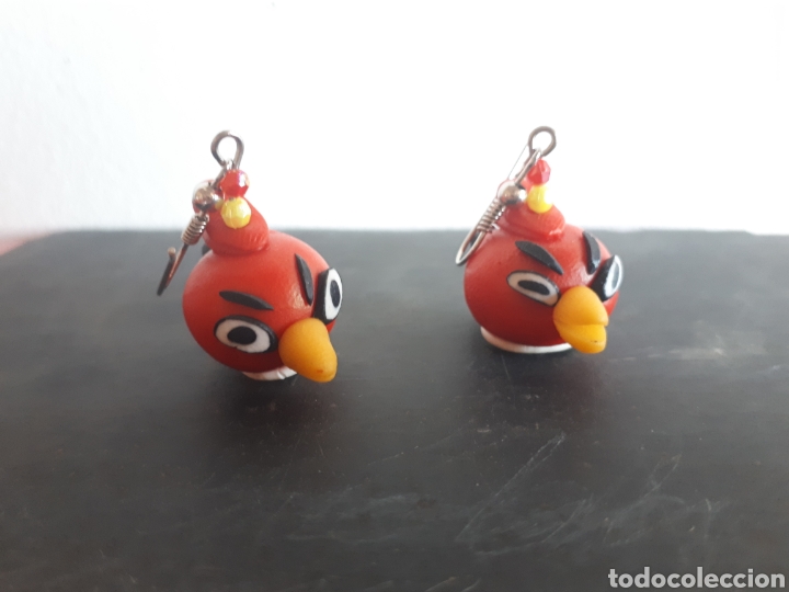 Joyeria: Pendientes montaje artesanal cuentas arcilla polim&eacute;rica Angry Birds de Janil