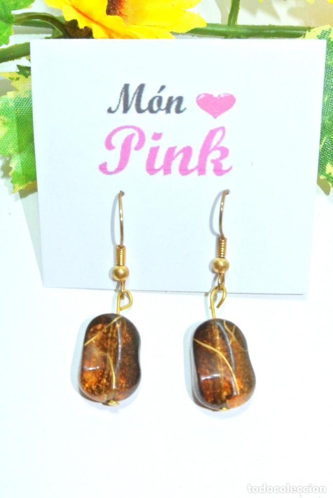 Joyeria: Pendientes color marr&oacute;n y oro, A&ntilde;o 2000, Nuevos - Foto 2