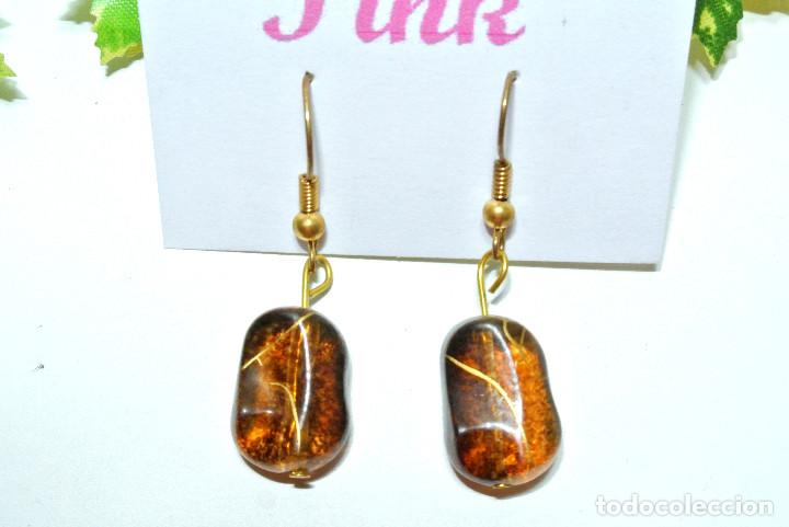 Joyeria: Pendientes color marr&oacute;n y oro, A&ntilde;o 2000, Nuevos - Foto 1