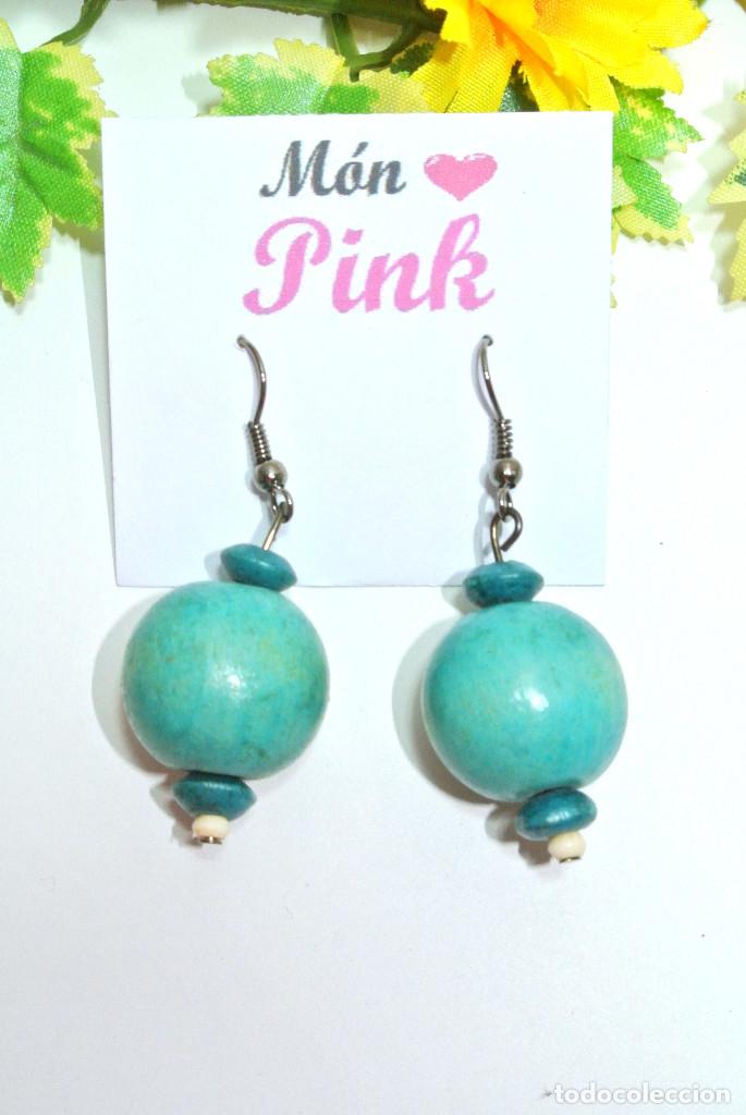 Joyeria: Pendientes de madera color azul, A&ntilde;o 2000, Nuevos - Foto 2
