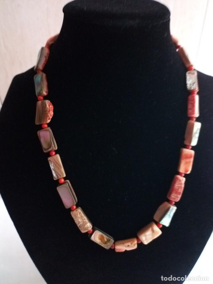Joyeria: 18-FANTASTICO COLLAR DE MADREPERLA ABALONI Y BOLITAS DE CORAL