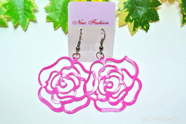 Joyeria: Pendientes flor color rosa, A&ntilde;o 2000, Nuevos - Foto 1