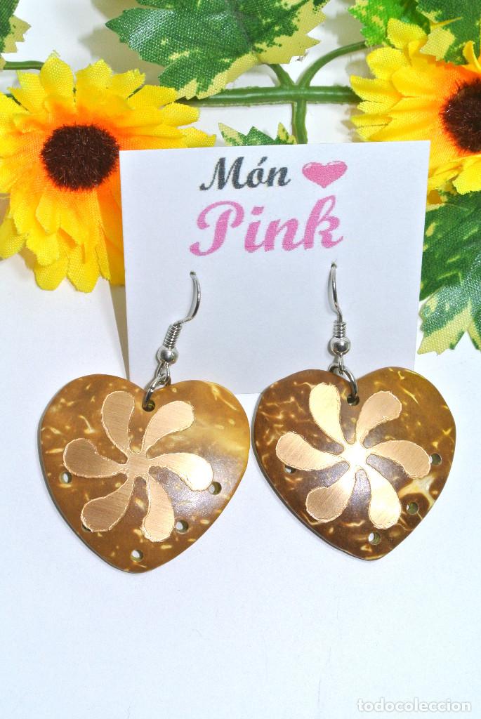 Joyeria: Pendientes bohemios de madera de coco color amarillo, A&ntilde;o 2000, Nuevos - Foto 2
