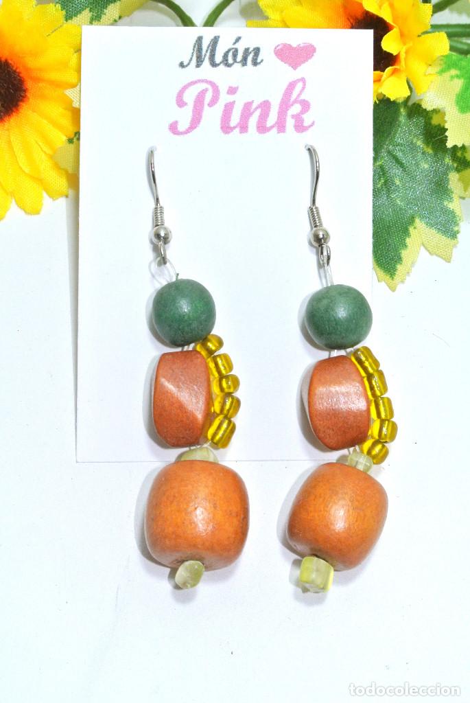 Joyeria: Pendientes bohemios de madera color combinado, A&ntilde;o 2000, Nuevos - Foto 2