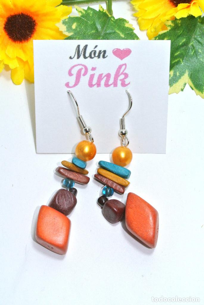 Joyeria: Pendientes bohemios de madera color combinado, A&ntilde;o 2000, Nuevos - Foto 2