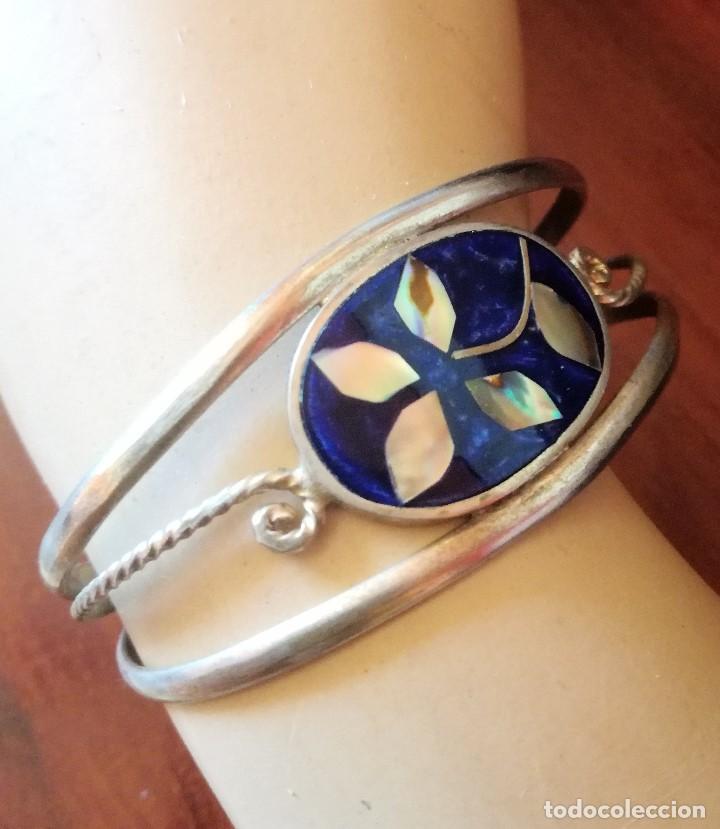 Joyeria: BRAZALETE de ALPACA CON NACAR INCRUSTADO. MEXICO - Foto 4