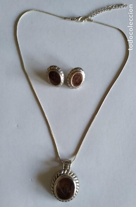 Joalharia: PENDIENTES Y CADENA GARGANTILLA COLGANTE METAL PLATEADO