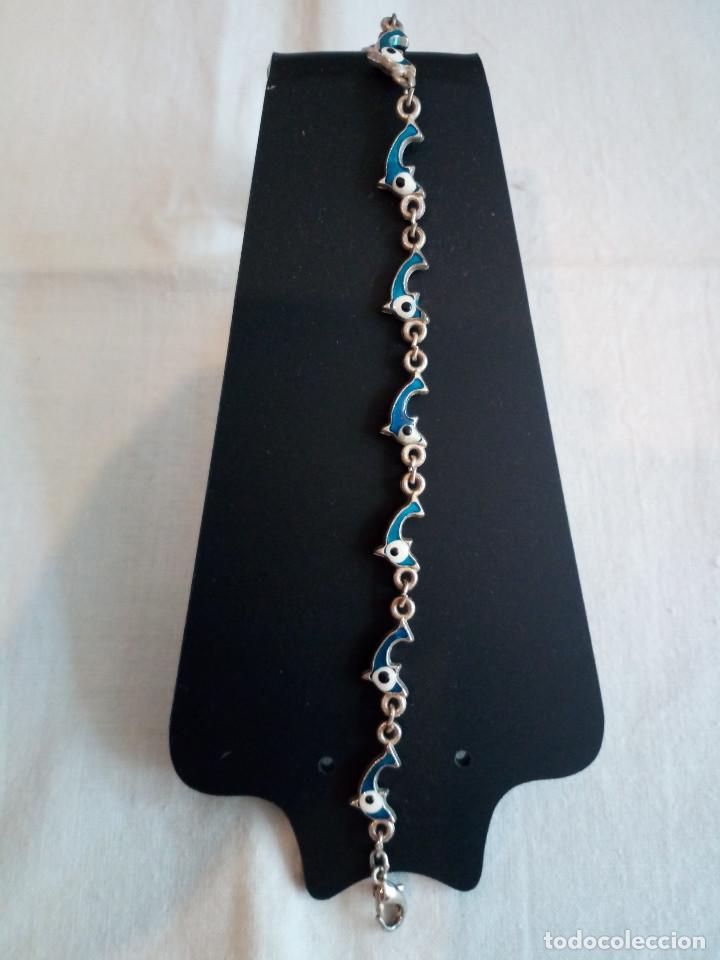 Joyeria: 64-PULSERA DE ALPACA PLATEADA Y ESMALTADA, PECES - Foto 2