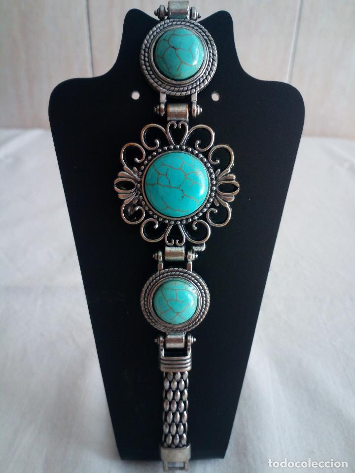 Joyeria: 10-PULSERA VINTAGE, IMITACION PLATA ANTIGUA Y TURQUESA