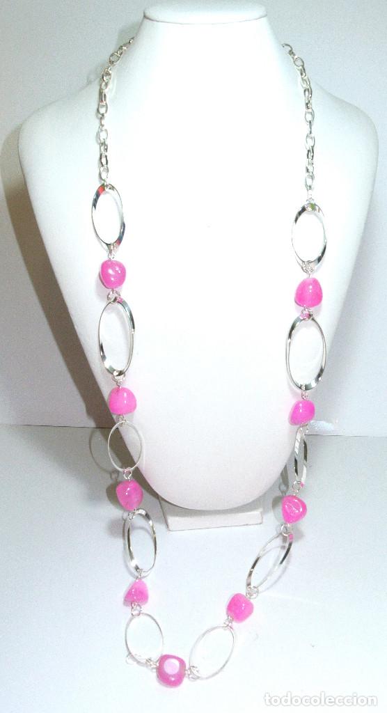 Joyeria: Collar largo color plata y rosa, A&ntilde;o 2000, Nuevo - Foto 1