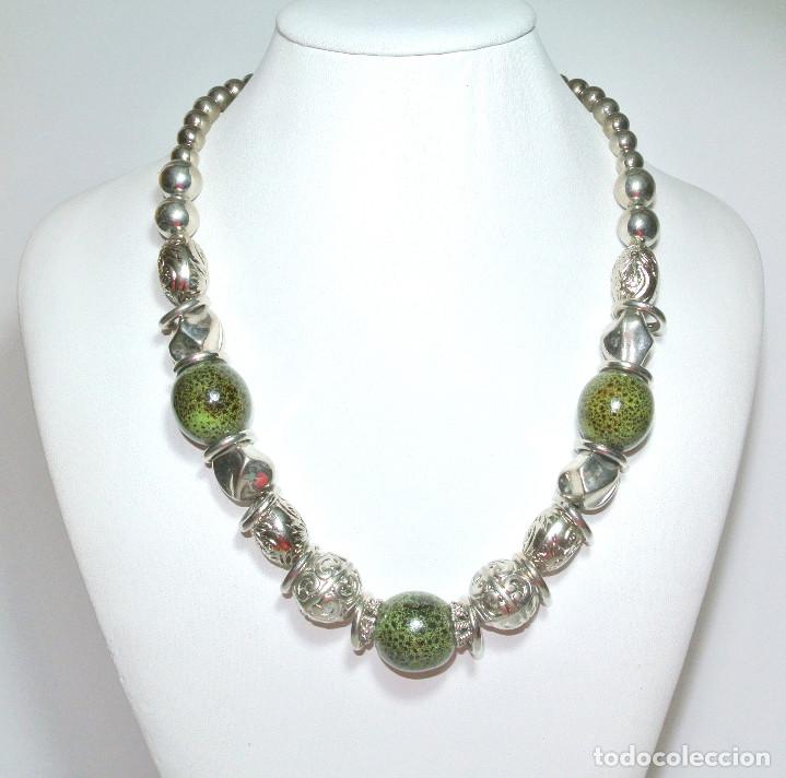 Joyeria: Collar corto color plata y verde, A&ntilde;o 2000, Nuevo - Foto 1