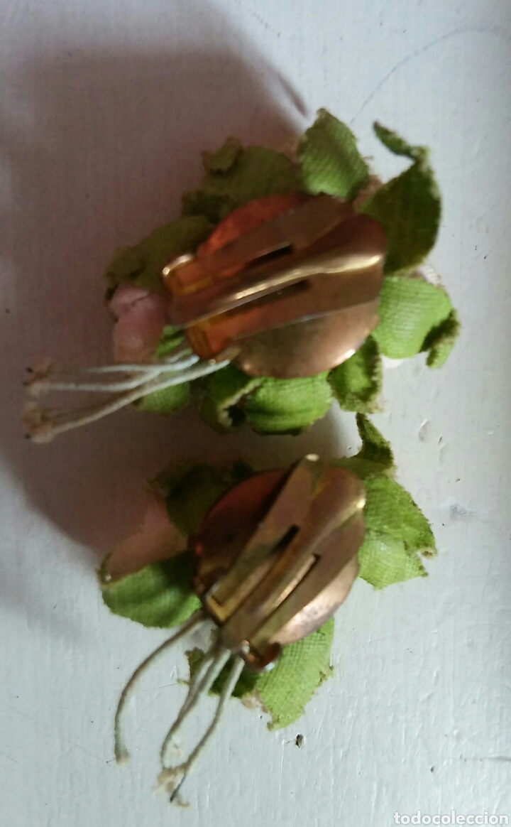 Joyeria: Pendientes con rosas en pa&ntilde;o - vintage - Foto 3