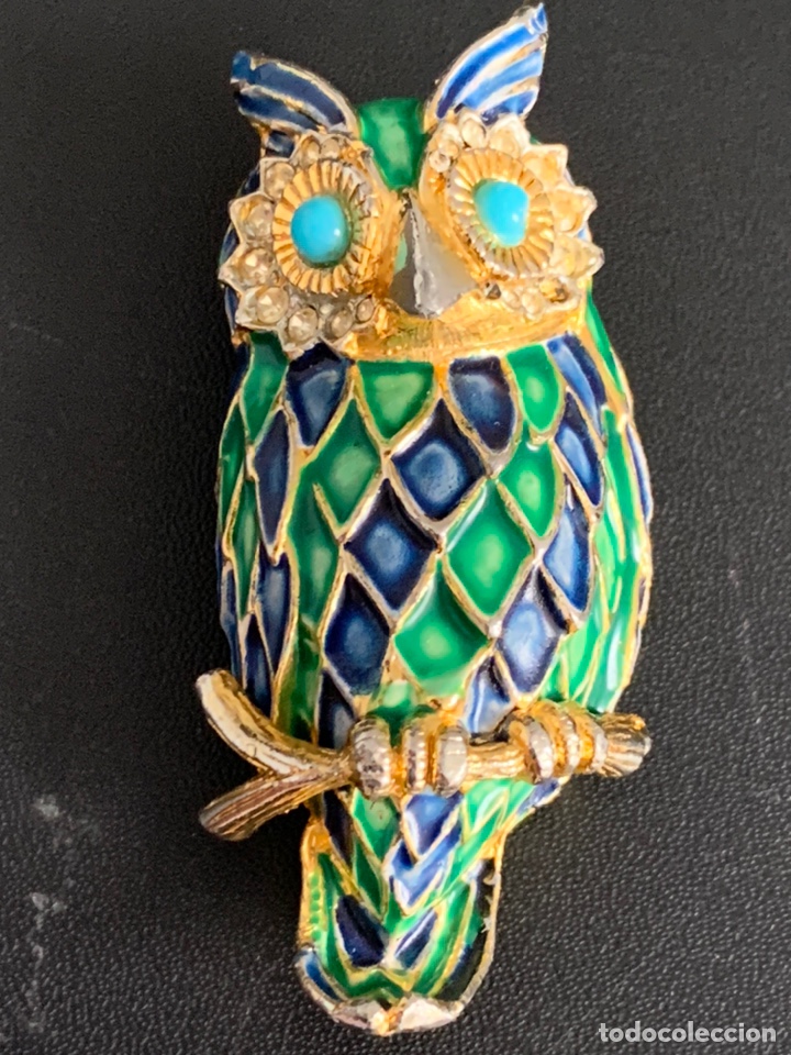 Joyeria: Fant&aacute;stico broche en bronce dorado y esmalte, en forma de b&uacute;ho - Foto 1