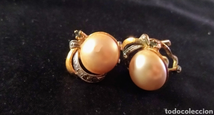 Joyeria: Pendientes antiguos con ba&ntilde;o de oro y perlas. - Foto 2