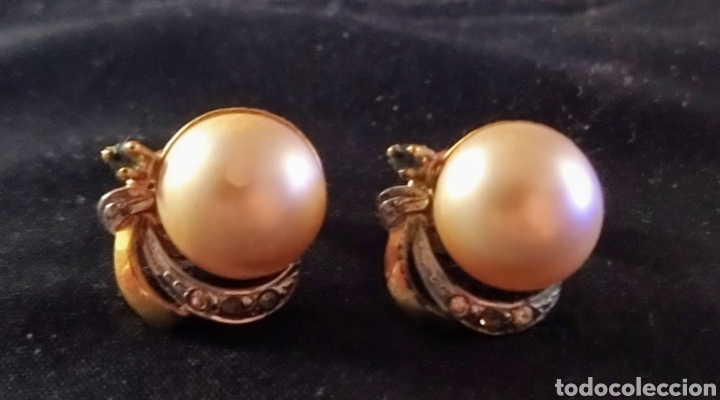 Joyeria: Pendientes antiguos con ba&ntilde;o de oro y perlas. - Foto 3