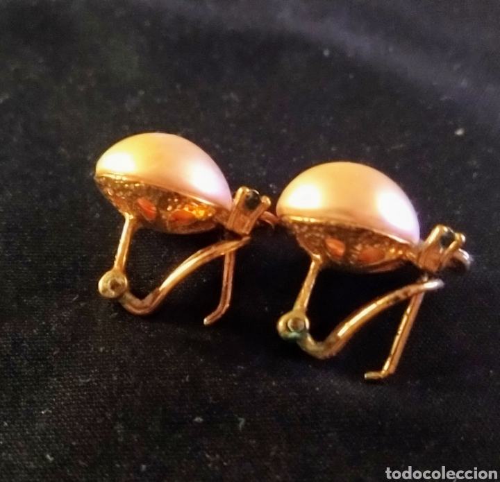 Joyeria: Pendientes antiguos con ba&ntilde;o de oro y perlas. - Foto 5