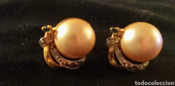 Joyeria: Pendientes antiguos con ba&ntilde;o de oro y perlas. - Foto 1