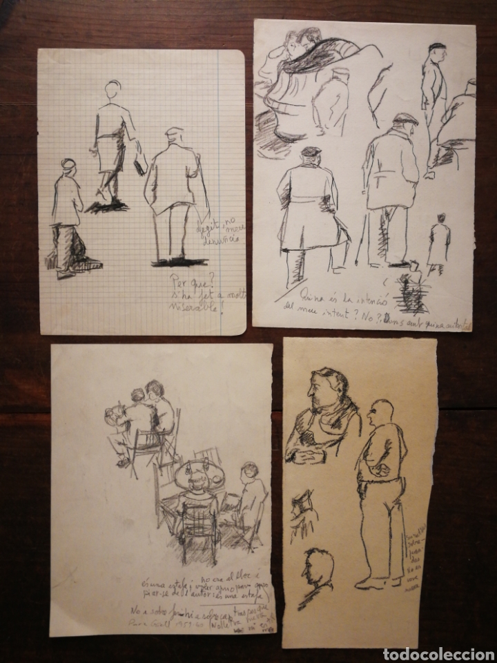 Gioielleria: LOTE DE DIBUJOS ESBOZOS A L&Aacute;PIZ Y AL CARB&Oacute;N JOAN FONT, CON ANOTACIONES DEL ARTISTA. A&Ntilde;OS 50-60'S.