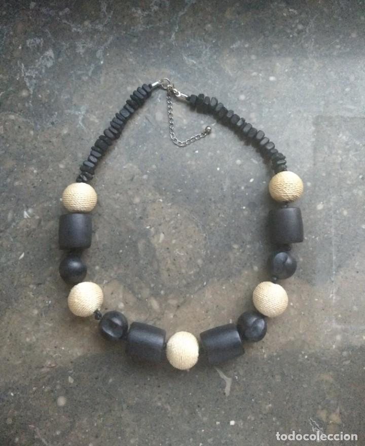Joyeria: Bonito collar de madera y textil, negro y crudo - Foto 1