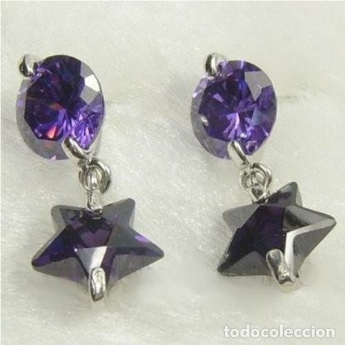 Joyeria: pendientes estrellas chapados en oro blanco con circonitas. - Foto 1