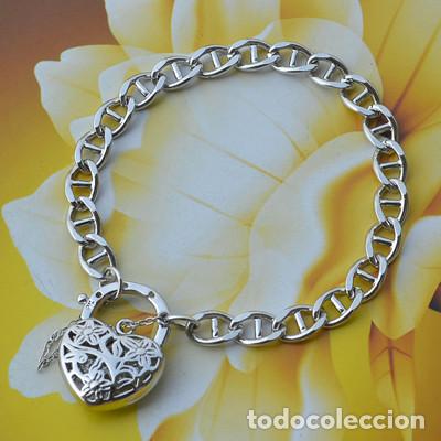 Joyeria: pulsera chapada en oro blanco con coraz&oacute;n repujado. - Foto 1