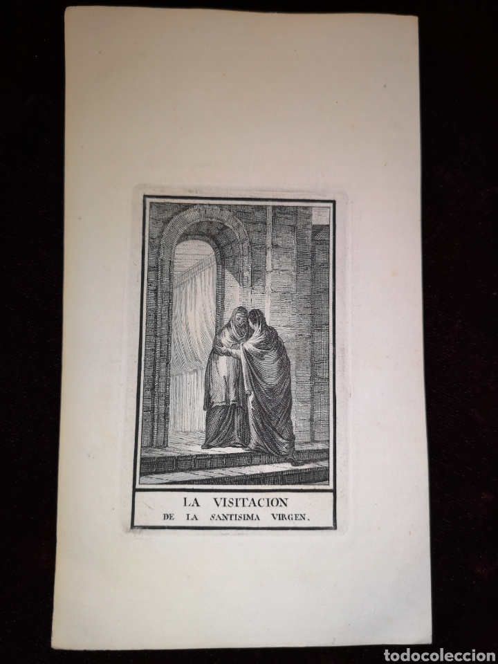 Gioielleria: LA VISITACI&Oacute;N DE LA SANT&Iacute;SIMA VIRGEN - GRABADO ANTIGUO - 10 X 17 CM - IMAGEN - 6 X 9.50 CM