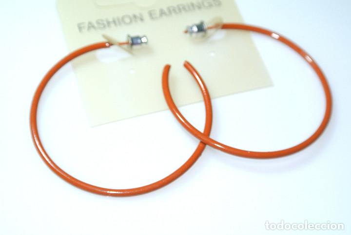 Joyeria: Pendientes de aro color marr&oacute;n, 5 cm, Nuevos - Foto 2