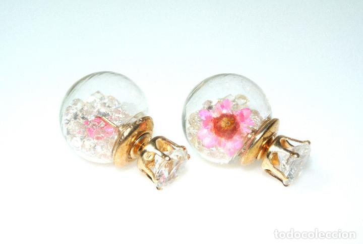 Joyeria: Pendientes con cristal y flor interior, NUEVOS - Foto 1