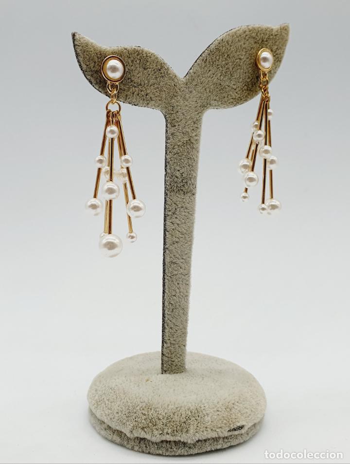 Joyeria: Originales pendientes chapados en oro de 14k con perlas de dise&ntilde;o sofisticado . - Foto 4