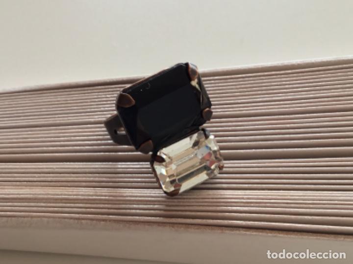 Joyeria: ANILLO CON CRISTAL TRANSPARENTE Y NEGRO. FRANCIA - Foto 2