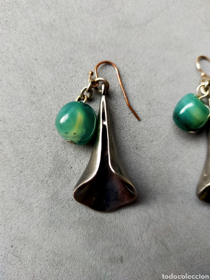 Joyeria: PENDIENTES DE METAL Y PIEDRA VERDE. - Foto 2