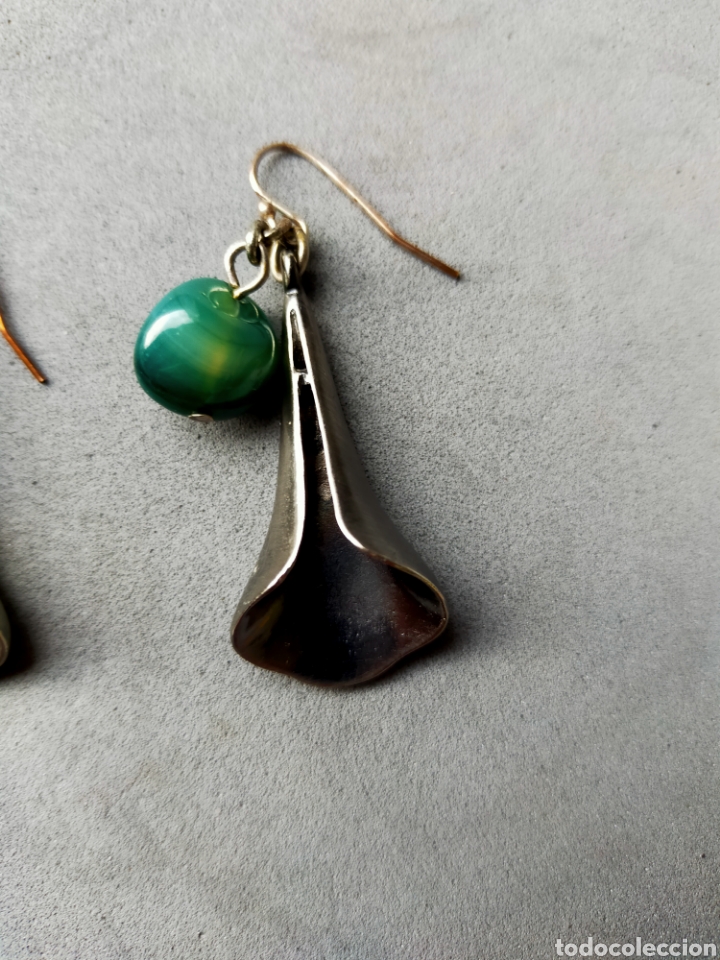 Joyeria: PENDIENTES DE METAL Y PIEDRA VERDE. - Foto 3