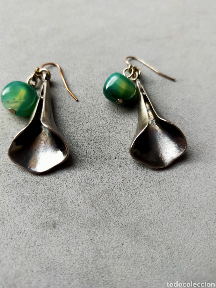 Joyeria: PENDIENTES DE METAL Y PIEDRA VERDE. - Foto 4